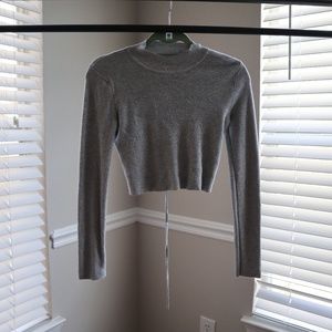 Grey Back Lace Up Crop Sweater